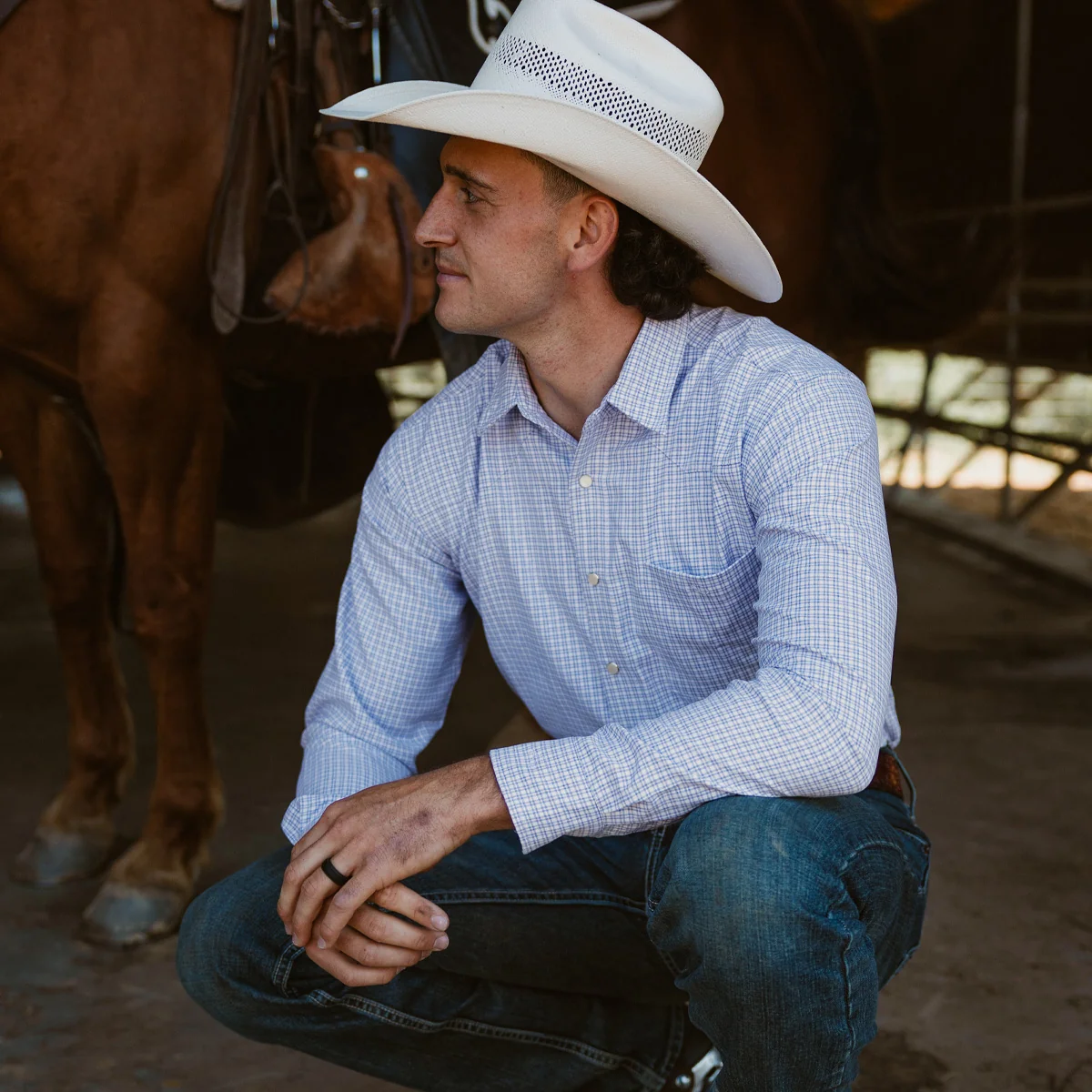 Resistol Performance Shirt - Blue and White Grid - Image 2